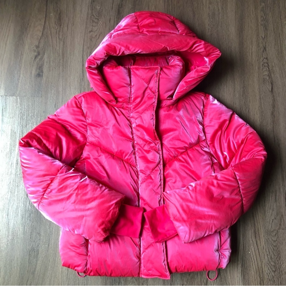 GAP Big Puff Cropped Jacket Women’s XS Neon Hot Pink Bright Statement Dopamine - Picture 2 of 12
